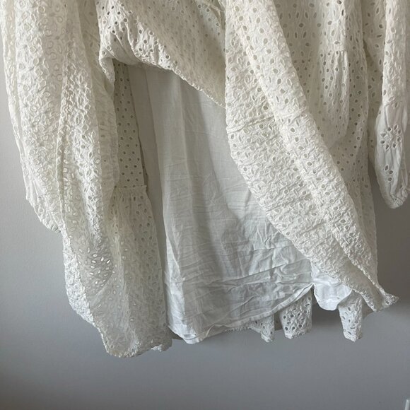 White Tiered Woven Peasant Long-Sleeve Dress - Picture 7 of 11